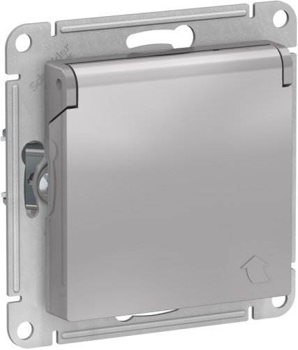 Розетка с заземлением без рамки Systeme Electric AtlasDesign 1-м. крышка шторки алюминий картинка